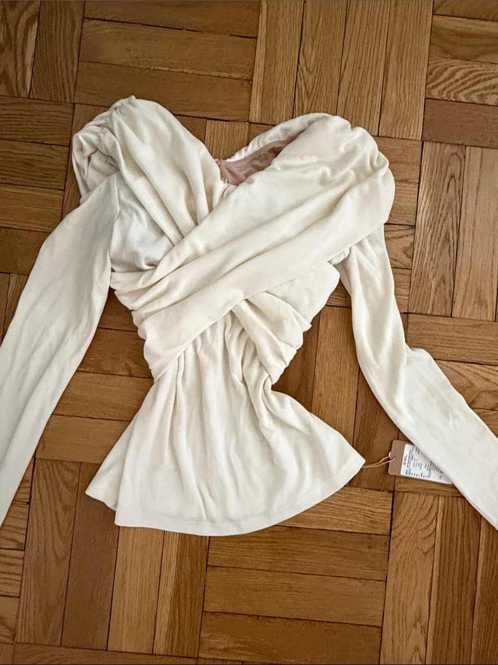 OGL Cream Twisted Wrap Long Sleeve Top